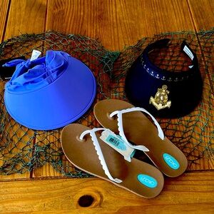 NWT VISORS  AND FLIP FLOPS